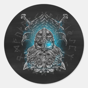 Adesivo Odin com corvos e espadas Mitologia Viking azul