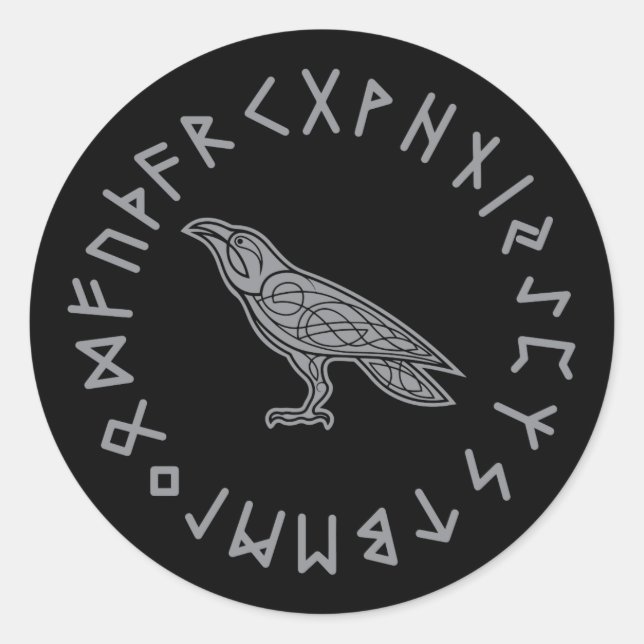 Adesivo Odin Raven Crow Viking Mythology corre em runic (Frente)