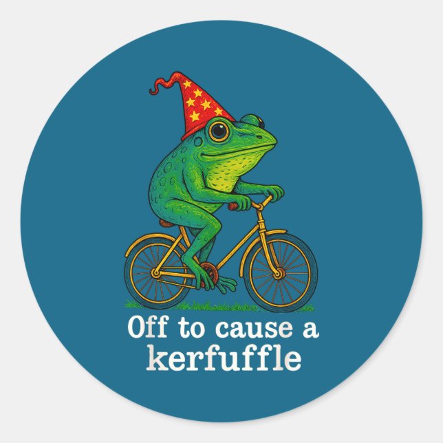 Adesivo Off To Cause A Kerfuffle Funny Frog Wizard Bicycle (Frente)
