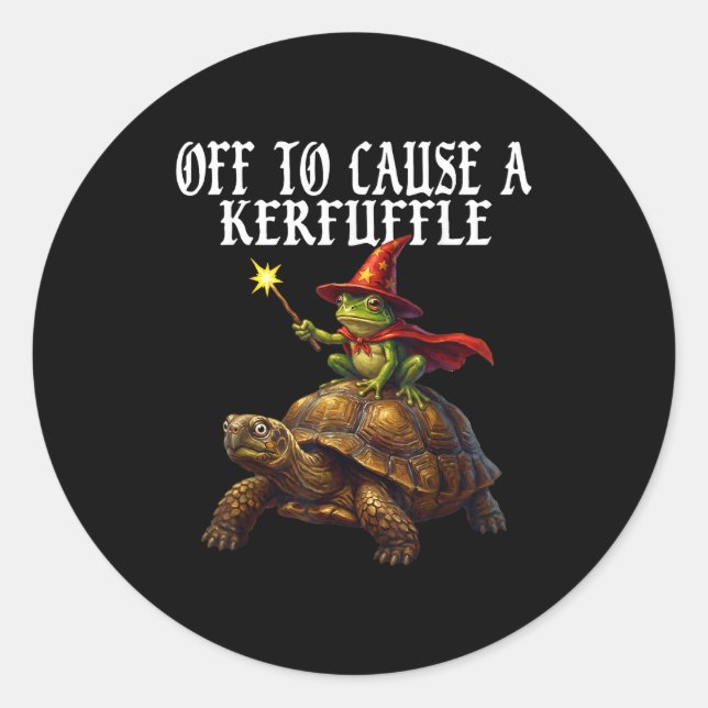 Adesivo Off To Cause A Kerfuffle Funny Whimsical Frog Wiza (Frente)