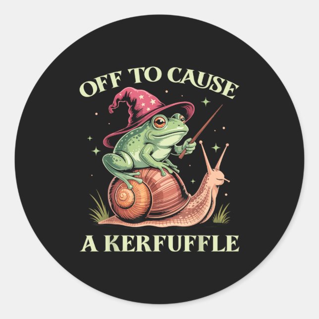 Adesivo Off To Cause A Kerfuffle Whimsical Wizard Frog Mem (Frente)