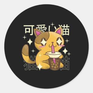 Adesivo Oficial da Boba Cat Kawaii Anime Comida japonesa