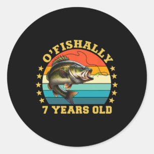 Adesivo Oficialmente 7 Anos de Idade Pesca Retro Aniversár