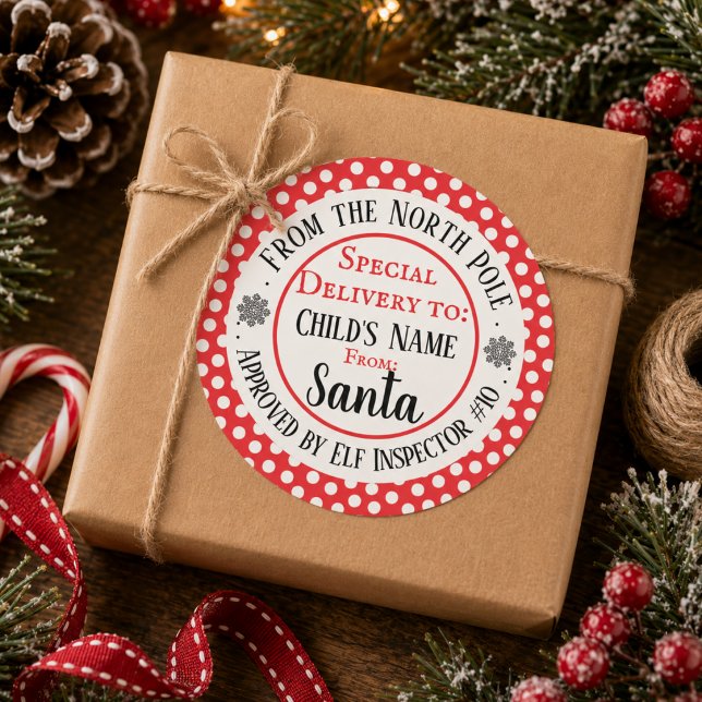 Adesivo Oficina de Natal Personalizada (Custom Christmas Workshop Classic Round Sticker)