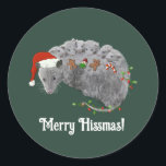 Adesivo Ogambá Christmas Baby Possum Embalado em Luzes<br><div class="desc">Uma mãe de gambá desenhada pela mão ou pai com vários gambás bebês vestindo chapéus de Papai Noel e apreciando biscoitos de Natal,  gengibre,  gengibre,  árvore de Natal,  tudo enquanto embrulhado em luzes de Natal em vermelho e verde!</div>