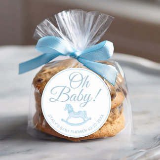 Adesivo Oh Baby Blue Rocking Horse Baby Shower Favor 