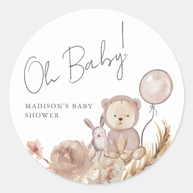 Adesivo Oh Baby Boho Botânico com Chá de fraldas de Urso D (Frente)
