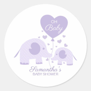 Adesivo Oh Baby Elefante Roxo Adorável Favor de Chá de Beb