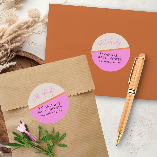 Adesivo Oh Baby Script Rosa Brilhante e Laranja Tricolor (Oh Baby baby shower stickers from my Tricolor Baby Shower Collection)