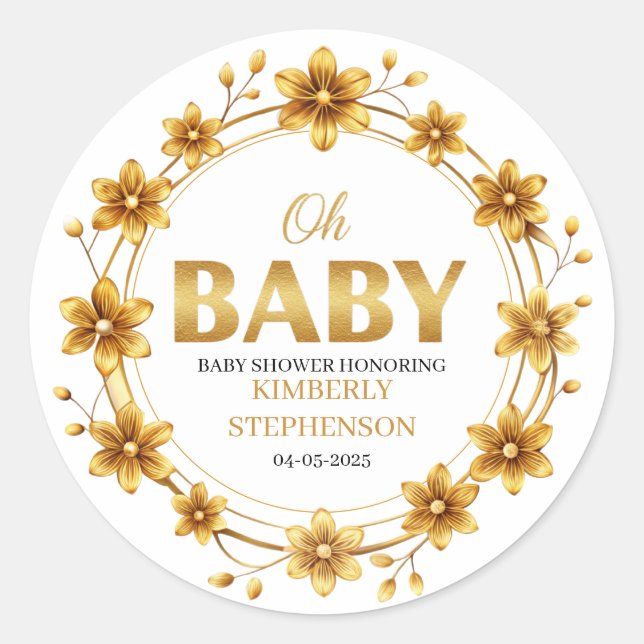 Adesivo Oh Baby Watercolor Rose Gold Baby Shower (Frente)