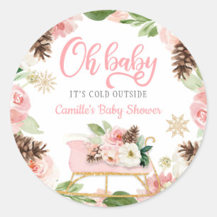 Adesivo Oh Baby Winter Rosa Menina Favor de Chá de Bebê