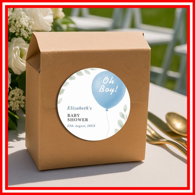Adesivo Oh Boy Blue Balloon Eucalyptus Baby Shower (Criador carregado)