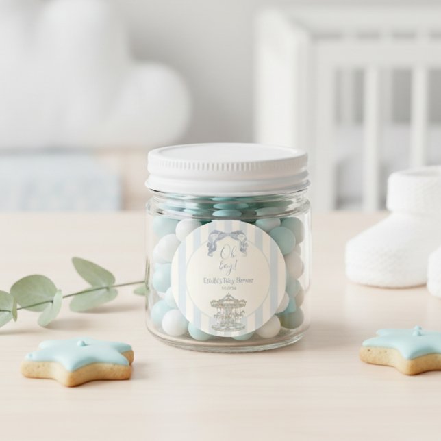 Adesivo Oh Boy Bow Carousel  Blue Stripe Baby Shower  (Criador carregado)