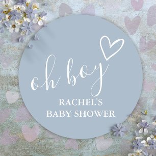 Adesivo Oh Boy Dusty Blue Baby Shower Coração Fofo Obrigad