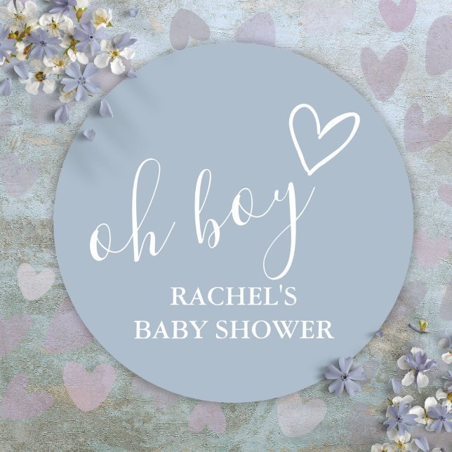 Adesivo Oh Boy Dusty Blue Baby Shower Cute Heart Thank You (Oh Boy Dusty Blue Baby Shower Cute Heart Thank You Classic Round Sticker)