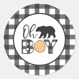 Adesivo Oh Boy Urso Xadrez de Búfalo Baby Shower