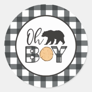 Adesivo Oh Boy Urso Xadrez de Búfalo Baby Shower