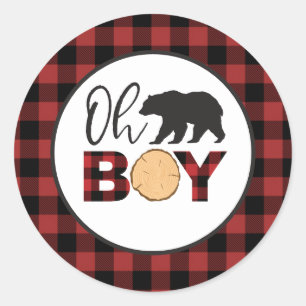 Adesivo Oh Boy Urso Xadrez de Búfalo Chá de Bebê
