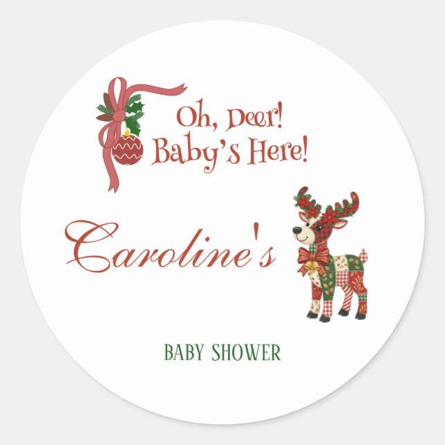 Adesivo Oh, Deer! Baby’s Here! – Christmas Baby Shower (Frente)