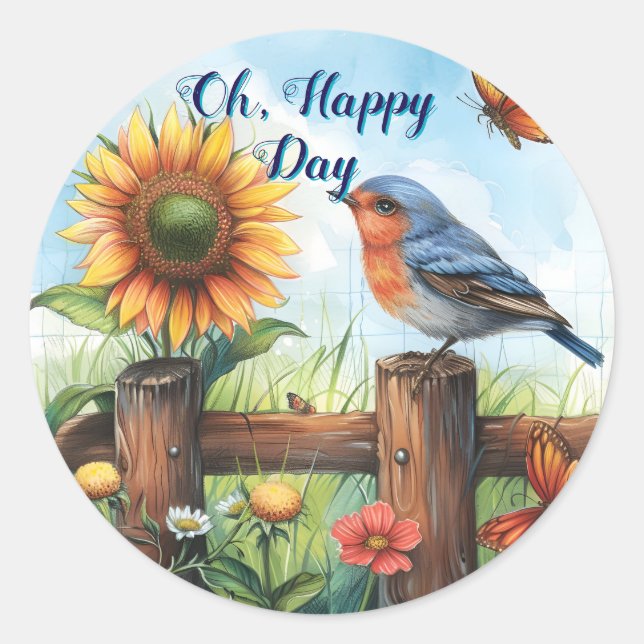Adesivo Oh Happy Day Bluebird e Sunflower Sticker (Frente)