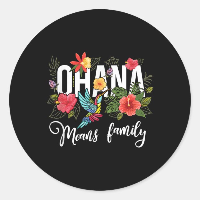 Adesivo Ohana quer dizer família Havaí Hibiscus Flower 70s (Frente)