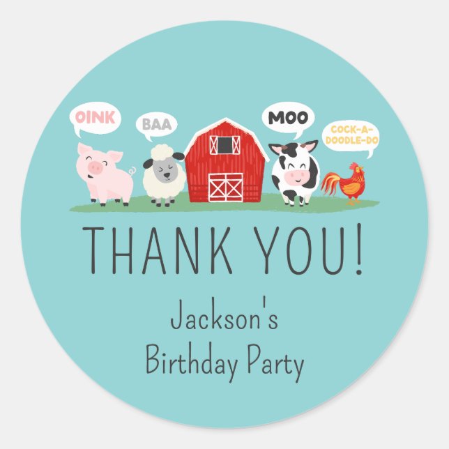 Adesivo Oink Baa Moo Obrigado Fazenda Festa Animal (Frente)