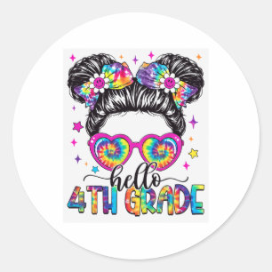 Adesivo Olá 4º ano Tie Dye Coque Desarrumado De Volta à Es
