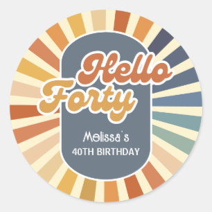 Adesivo Olá, 40 Retro Sun Groovy Wave Aniversário
