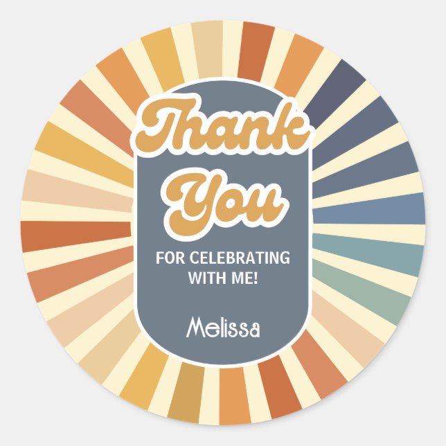 Adesivo Olá 40 Retro Sun Groovy Wave Obrigado (Frente)