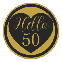 Olá 50 50º Aniversário Coração Preto e Dourado