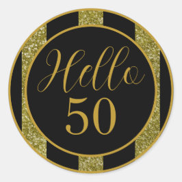 Adesivo Olá 50 Aniversário Preto Dourado Brilho Listras