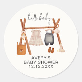 Adesivo Olá, Baby | Chá de fraldas de roupa de boho-branca
