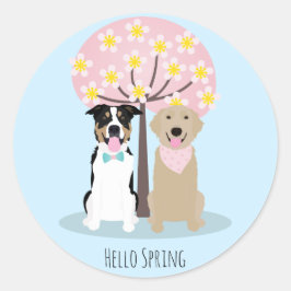 Adesivo Olá, Cães Primavera, por Cherry Blossom Tree