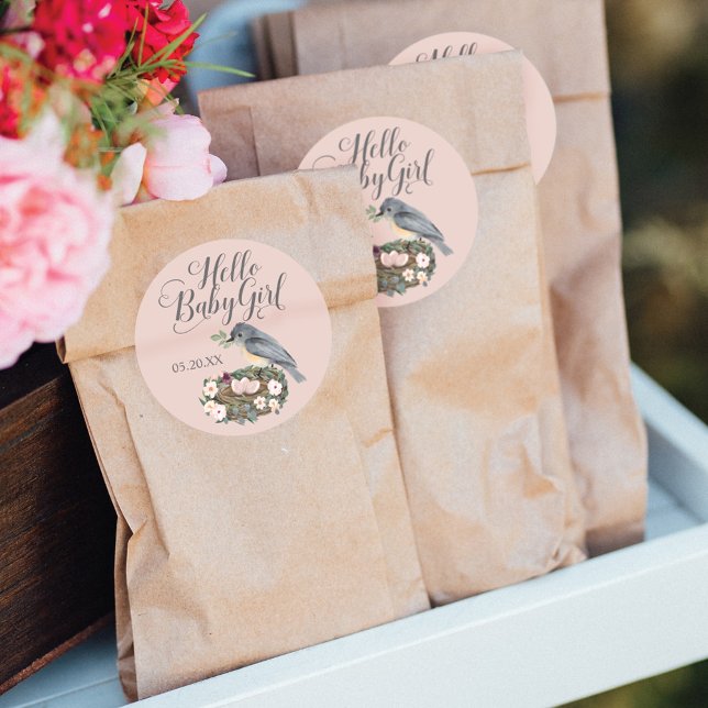 Adesivo Olá, Chá de fraldas do Ninho do Pássaro Floral (Criador carregado)