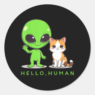 Adesivo Olá Humano Alien Verde Gato Fofo ET Galáxia Espaço