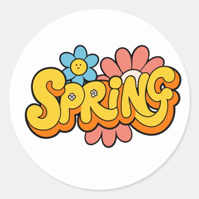 Adesivo Olá Primavera | com Floral Fresca Clássica Redonda (Frente)