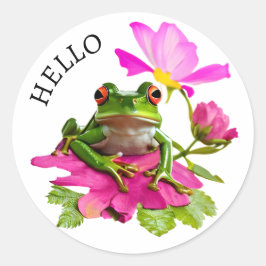 Adesivo Olá! Sapo ou Rã Fofo em Flores Rosas