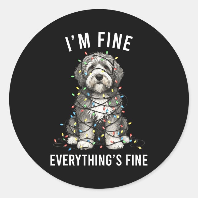 Adesivo Old English Sheepdog Christmas I'm Fine Everything (Frente)