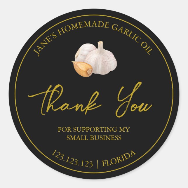 Adesivo Óleo De Alho Simples Feito Em Casa Obrigado Rótulo (Frente)