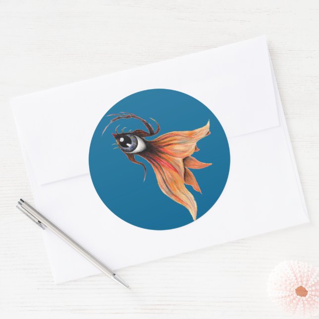 Adesivo Olho Dourado Peixe Dourado Surrealista Arte Fantas (Envelope)