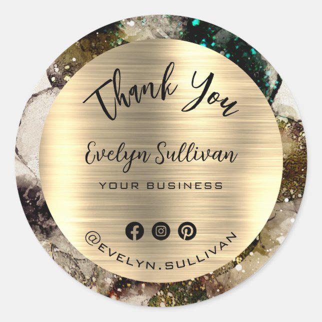 Adesivo Olive Emerald Green Watercolor Obrigado (Frente)