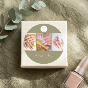 Adesivo Olive Green Pink Logo Foto Salão de Unhas Obrigado