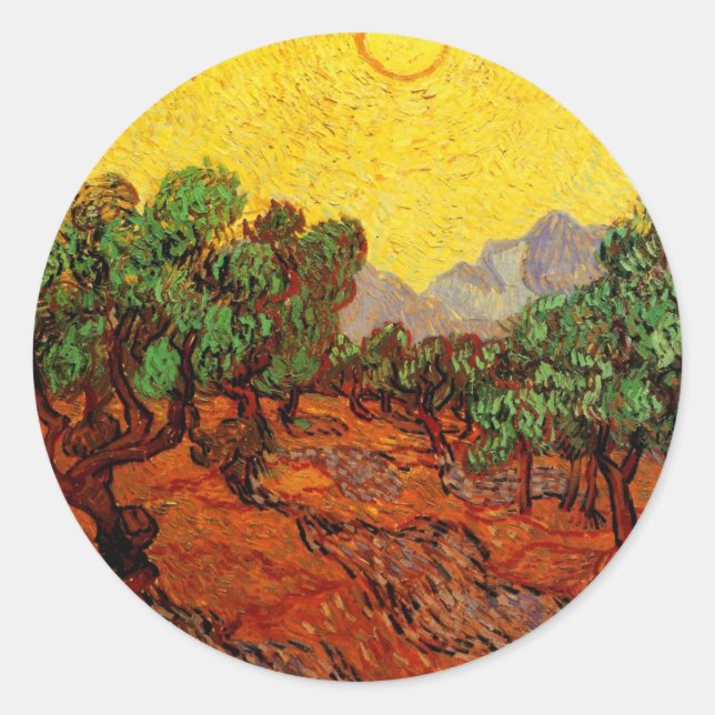Adesivo Oliveiras de Van Gogh com Céu Amarelo e Sol (Frente)