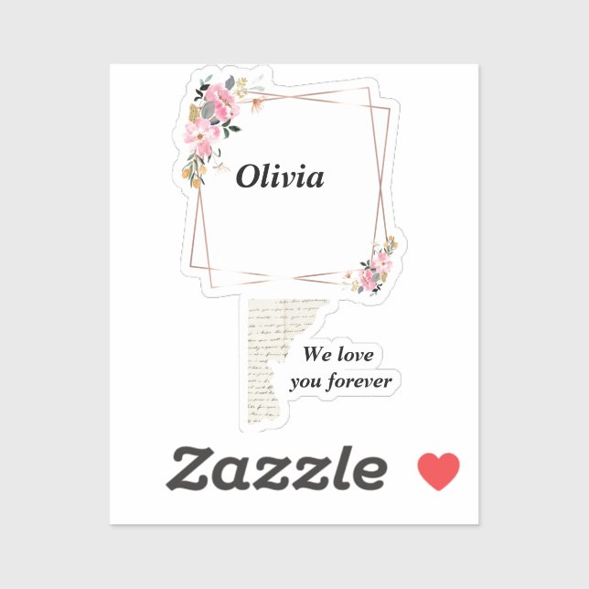 Adesivo Olivia name sticker – Custom  flower-golden line (Folha)