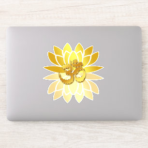 Adesivo OM Omkara e flor de Lotus colorida ouro