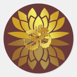 Adesivo OM Omkara e Flor de Lotus Colorido Dourado
