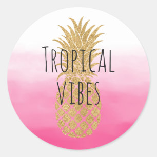 Adesivo Ómbolo Dourado Pineapple Pink Watercolor