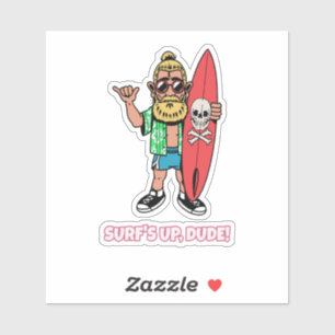 Adesivo Onda Certa, Cara! Surfista Barbudo de Desenho