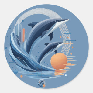 Adesivo Onda de Golfinho Moderna – Arte Oceânica Futurista