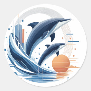 Adesivo Onda de Golfinho Moderna – Arte Oceânica Futurista